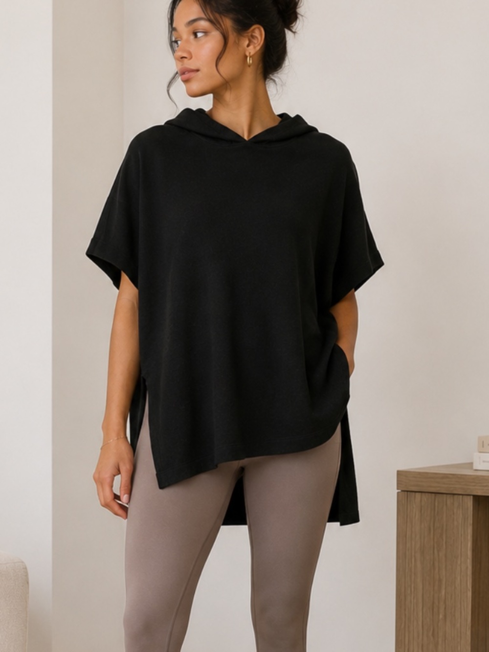 Lululemon Opened Up Poncho Black Cashmere Blend Hooded S